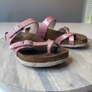 Birkenstock Women's Mayari Pink Metallic Snake Print Leather Sandals Size 6